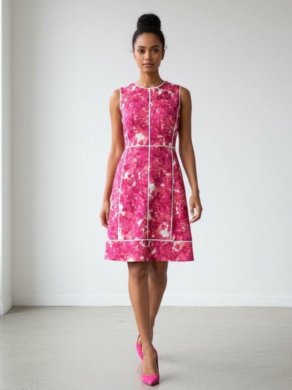 Calvin Klein Pink Floral Cotton Spandex Sleeveless Sheath Dress 6